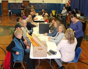 Community volunteers prepare to count the results of the school merger vote for both Westport CSD and Elizabethtown-Lewis CSD on December 4th, 2018