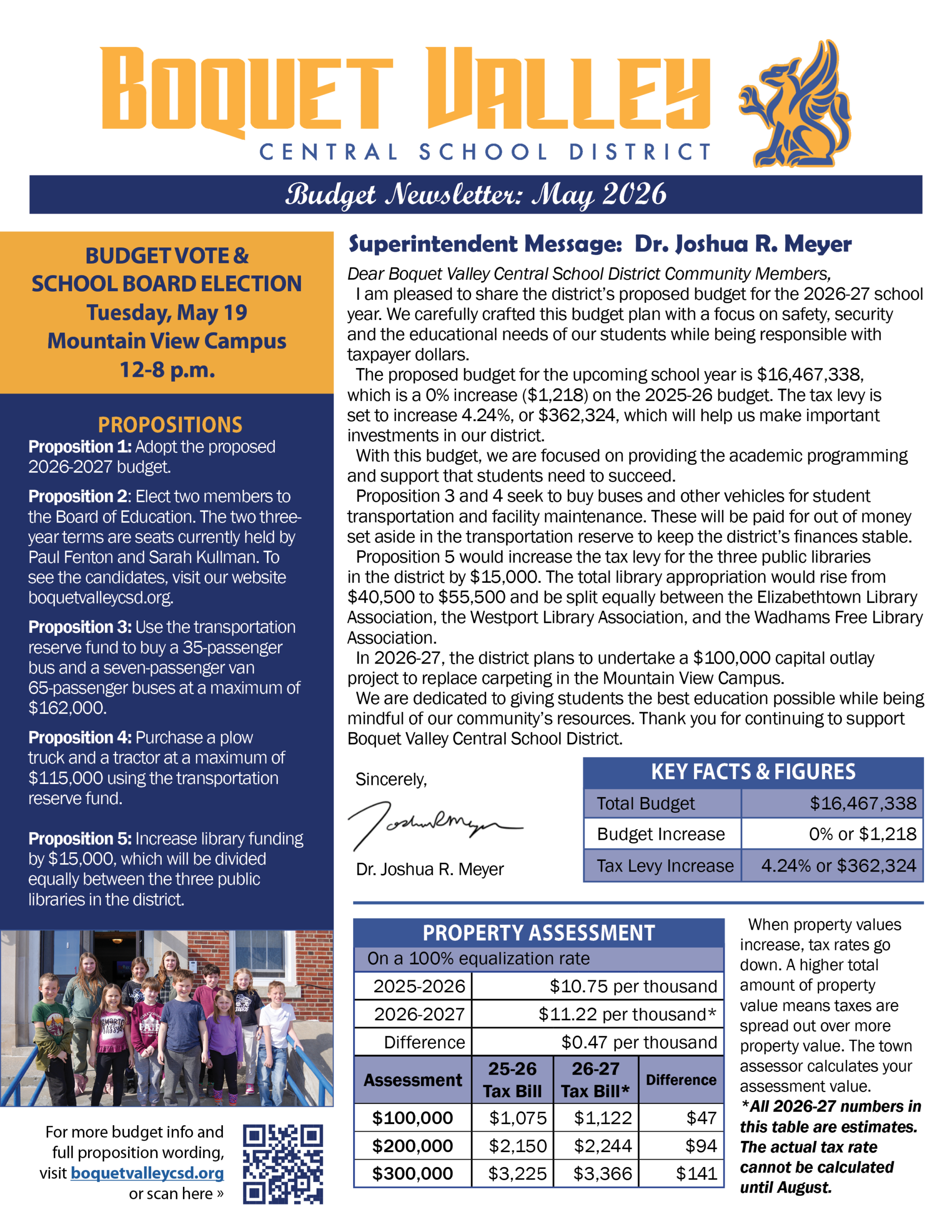 Screenshot of page 1 of 2026 budget newsletter